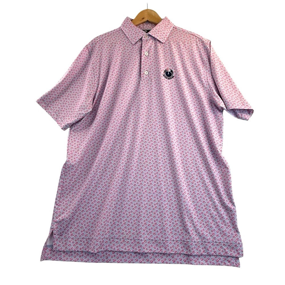 Footjoy Butler National Golf Club Polo Shirt Bluish Gray with Pink Floral Size L